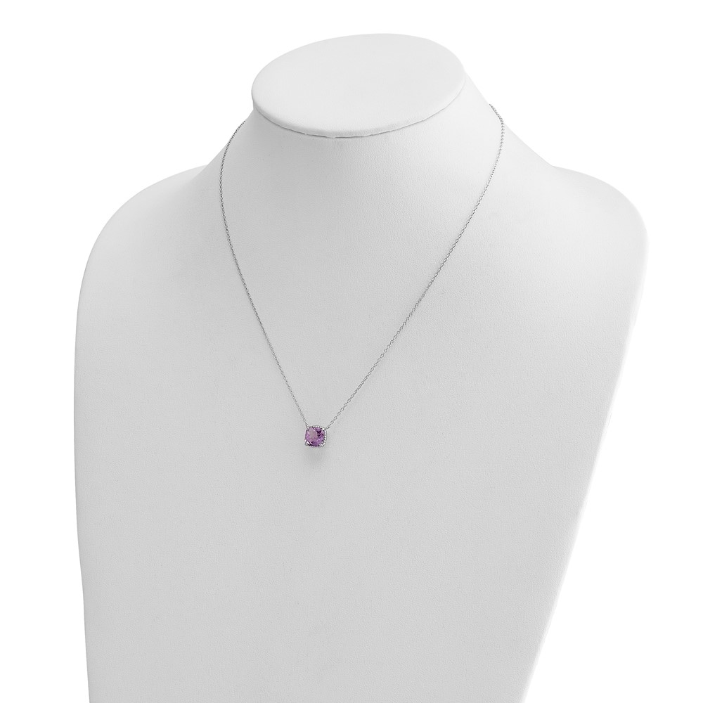 Sterling Silver Rhodium-plated Square Amethyst w/2 in ext. Necklace (QG6221AM-16)