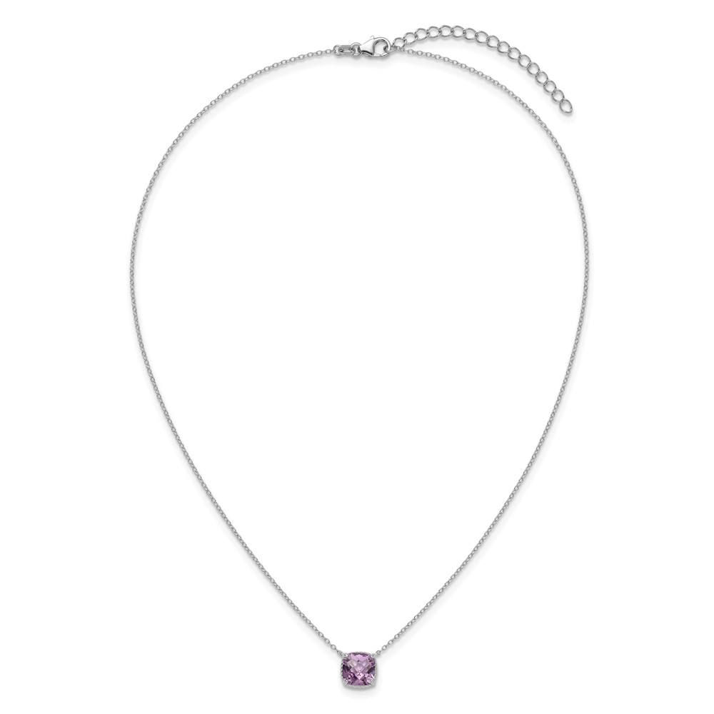 Sterling Silver Rhodium-plated Square Amethyst w/2 in ext. Necklace (QG6221AM-16)