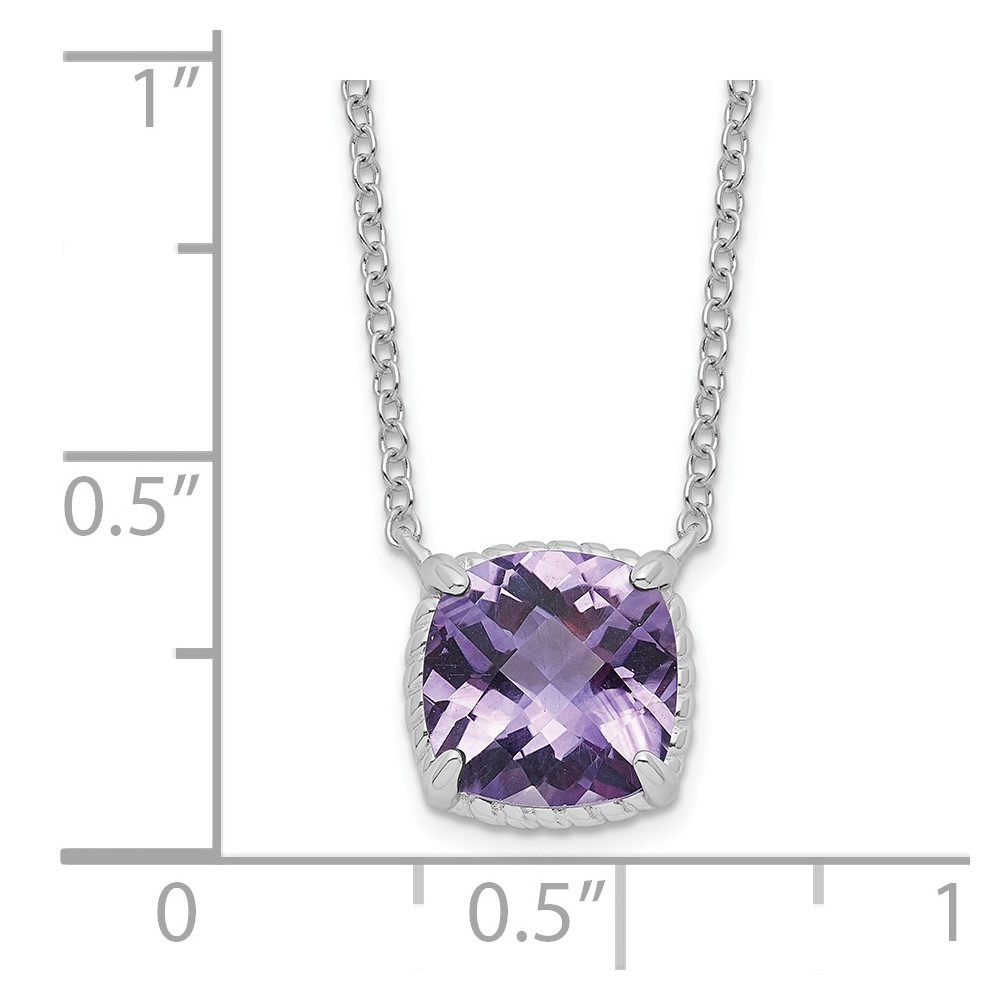 Sterling Silver Rhodium-plated Square Amethyst w/2 in ext. Necklace (QG6221AM-16)