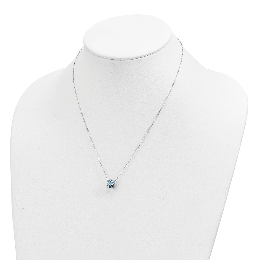 Sterling Silver Rhodium-plated Square Blue Topaz w/2 in ext. Necklace (QG6221BT-16)