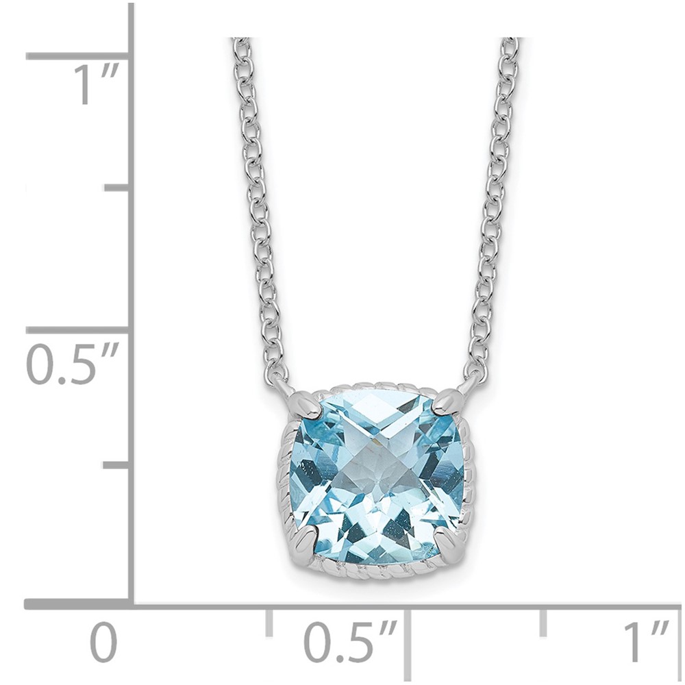 Sterling Silver Rhodium-plated Square Blue Topaz w/2 in ext. Necklace (QG6221BT-16)