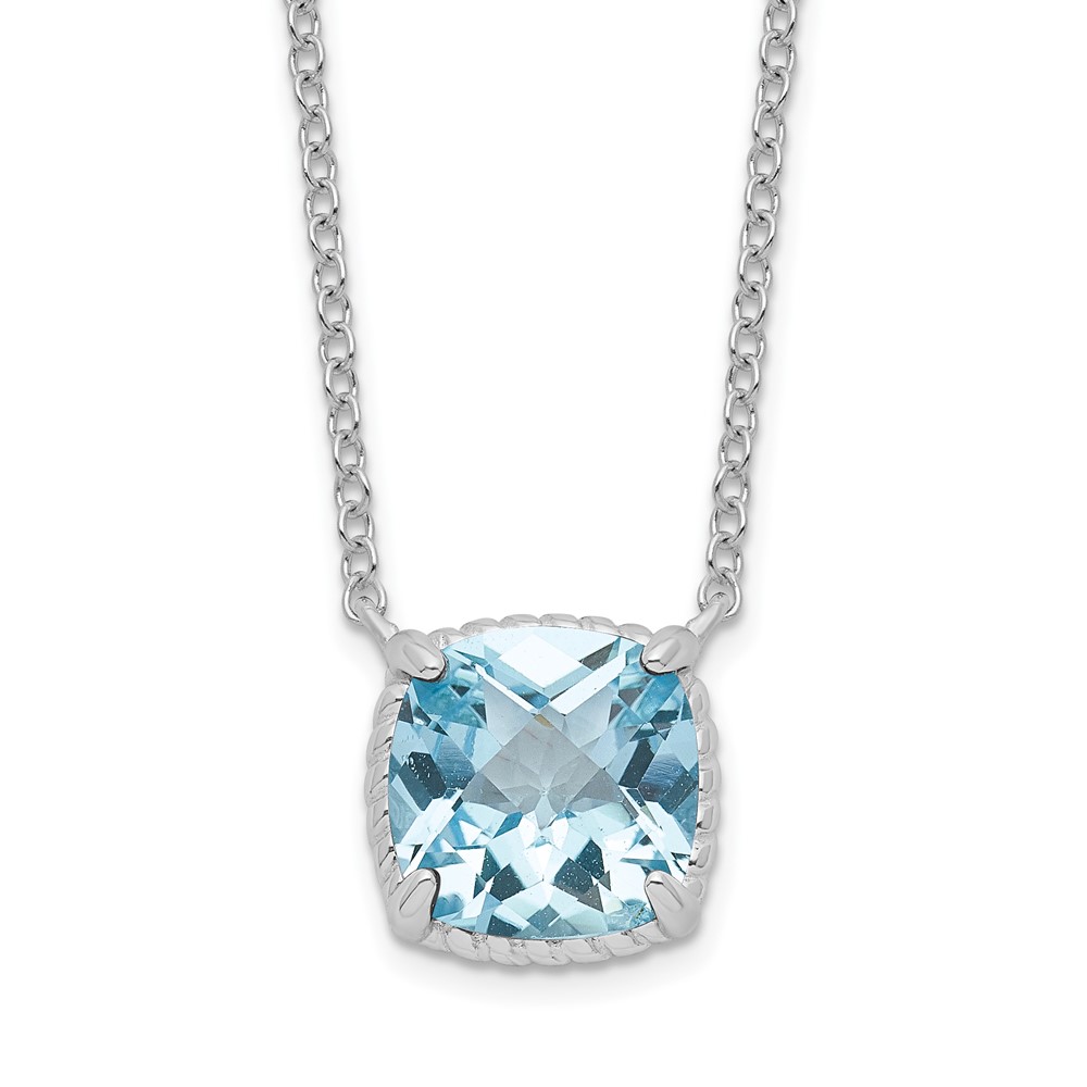 Sterling Silver Rhodium-plated Square Blue Topaz w/2 in ext. Necklace (QG6221BT-16)