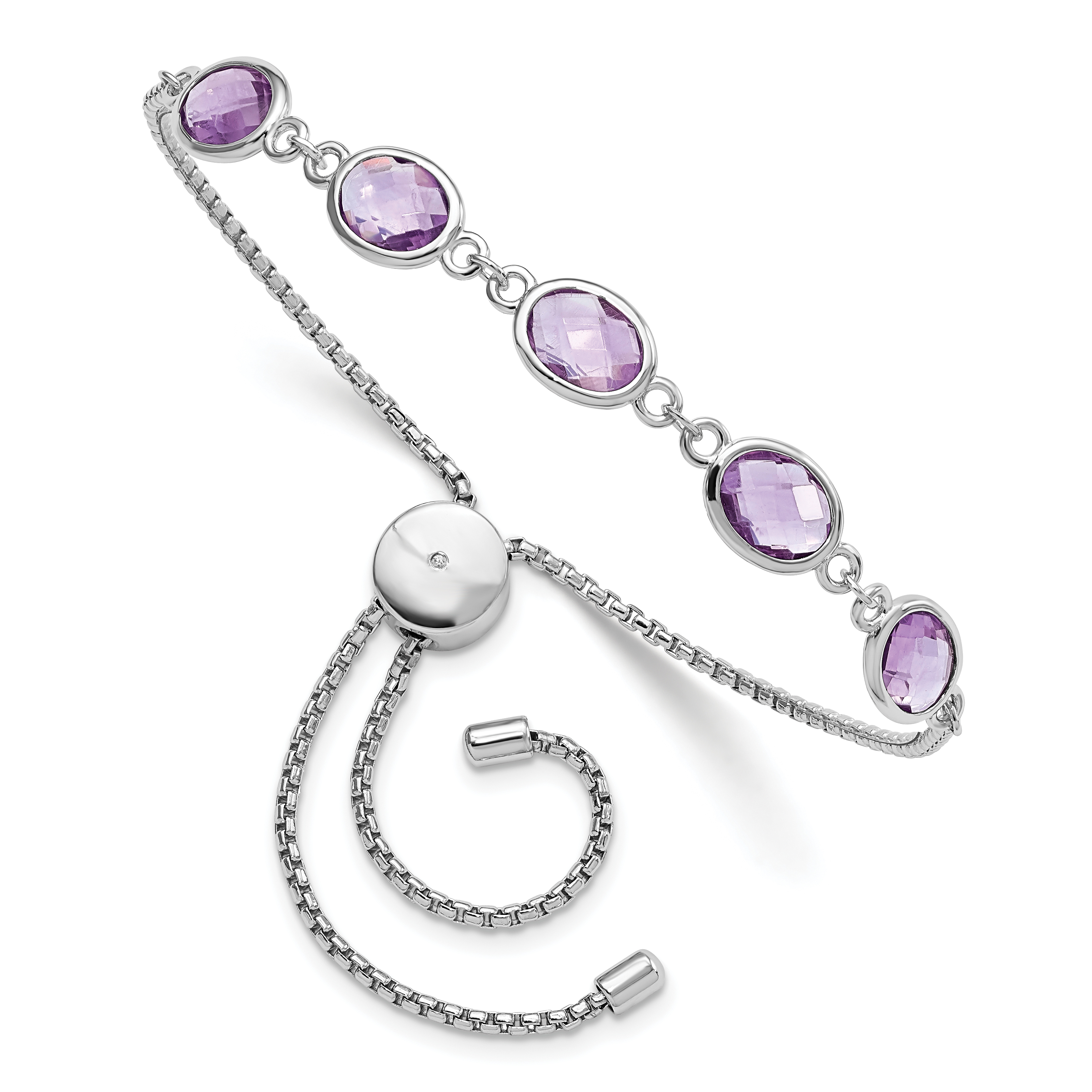 SterlingSilver Rhod-plated Amethyst 7.5AM & CZ Adjustable Bracelet (QG6222AM)