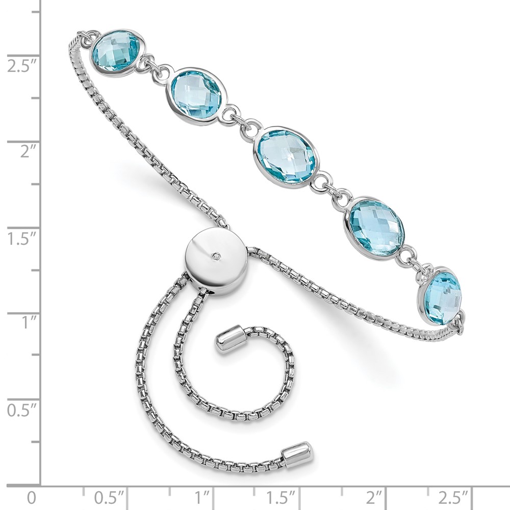 Sterling Silver Rhodium-plated BlueTopaz & CZ Adjustable Bracelet (QG6222BT)