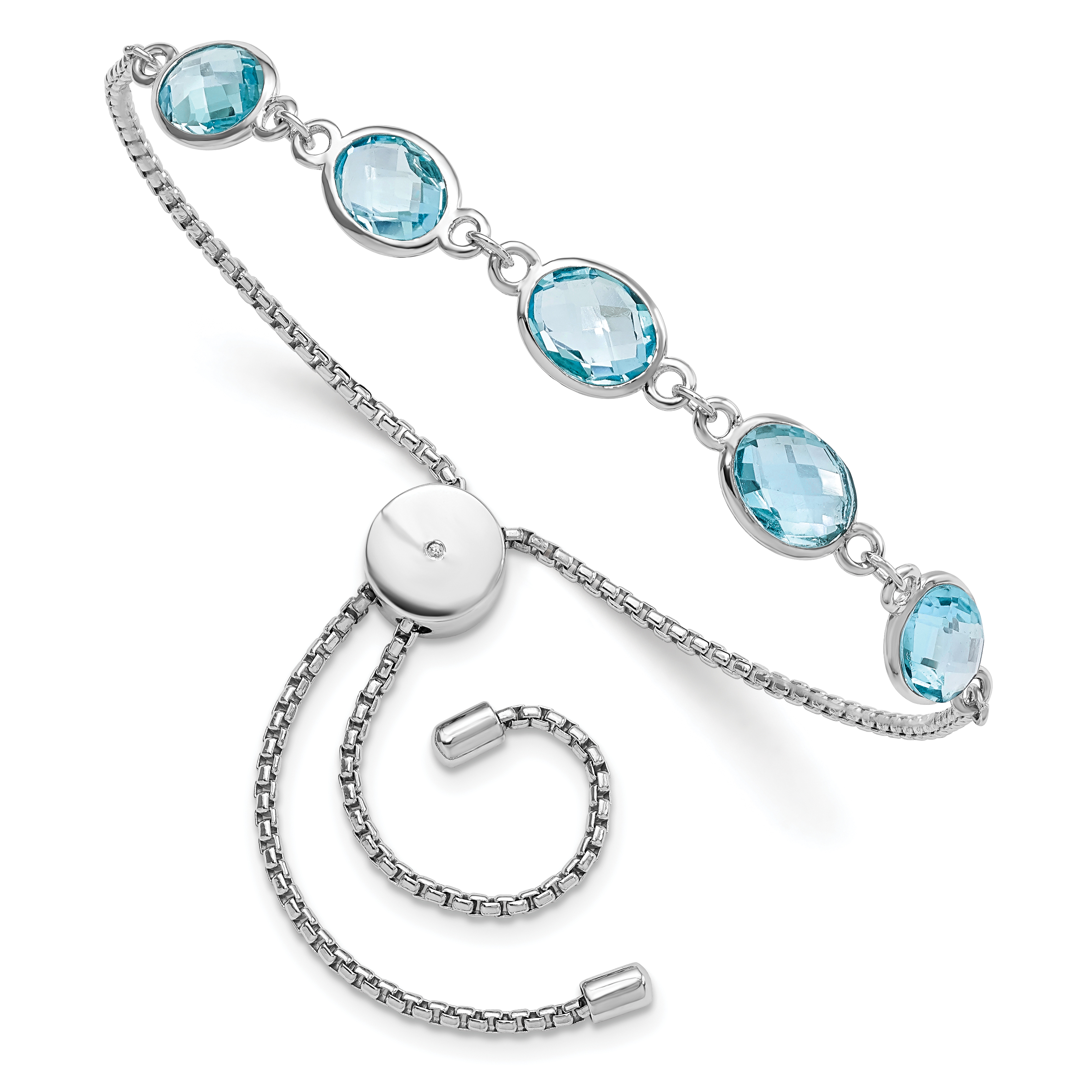 Sterling Silver Rhodium-plated BlueTopaz & CZ Adjustable Bracelet (QG6222BT)