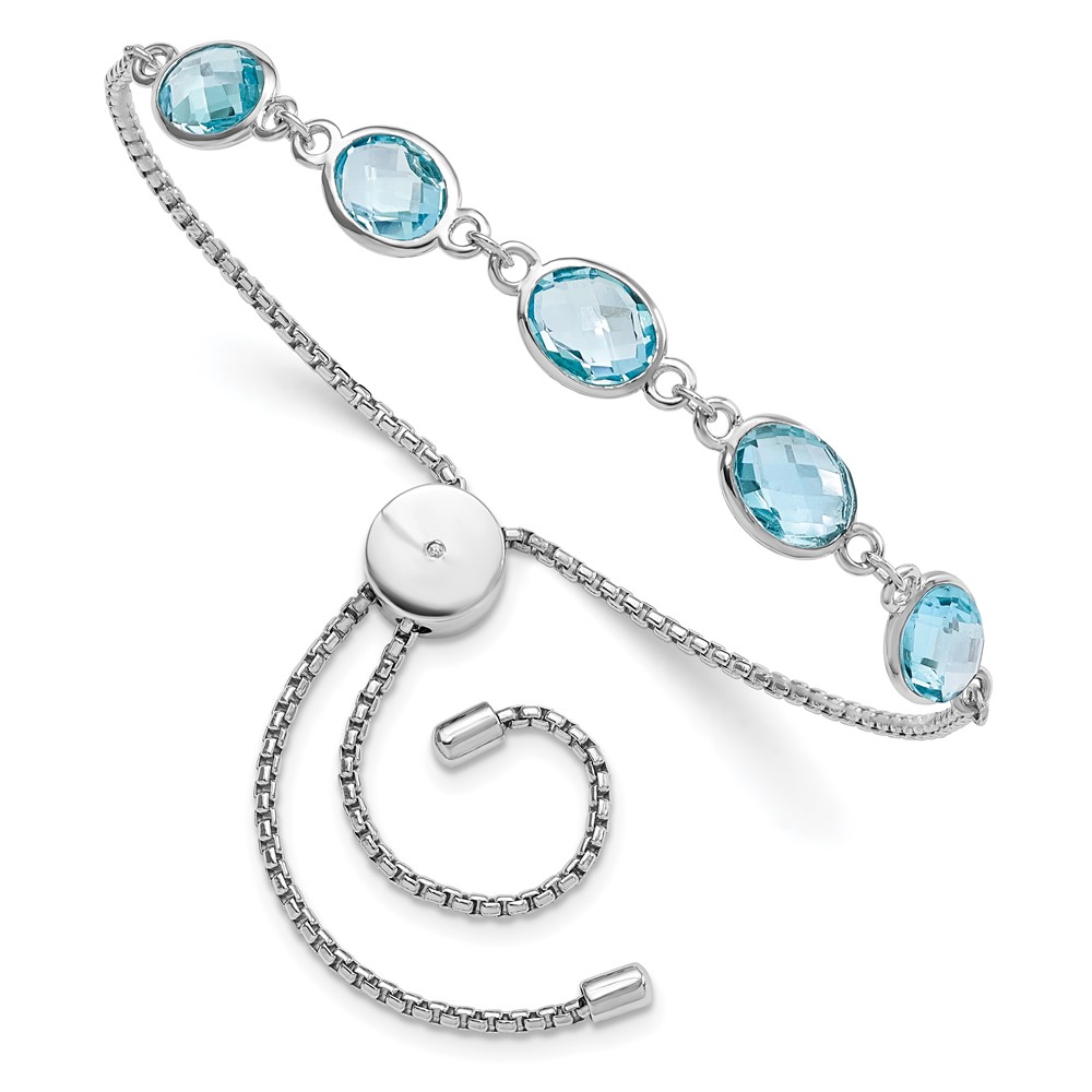 Sterling Silver Rhodium-plated BlueTopaz & CZ Adjustable Bracelet (QG6222BT)