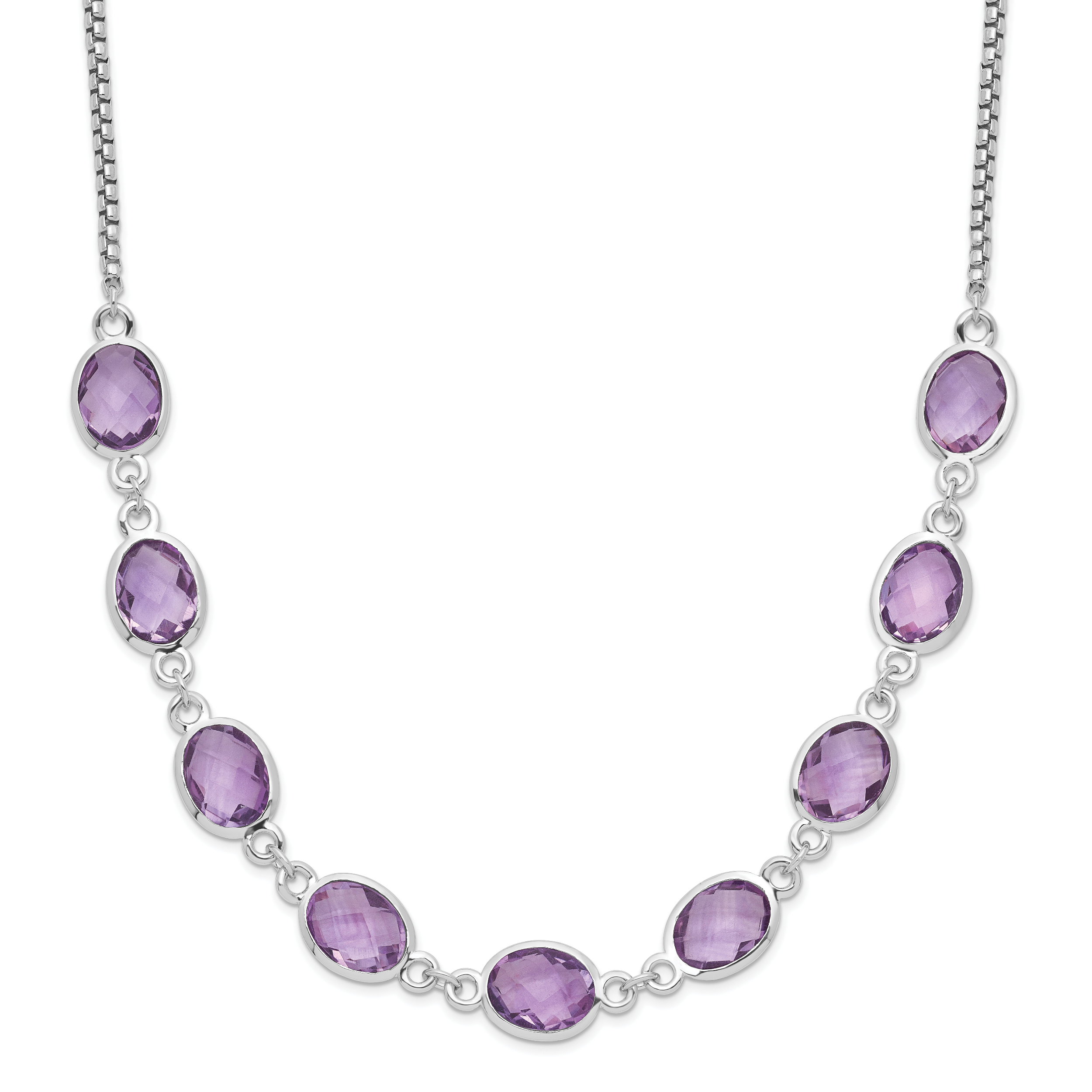 Sterling Silver Rhod-plated 13.5AM Amethyst w/2 in ext. Necklace (QG6223AM-17)