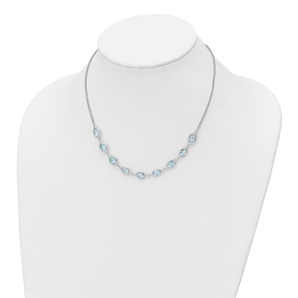 Sterling Silver Rhodium-plated Polished Blue Topaz w/2 in ext. Necklace (QG6223BT-17)