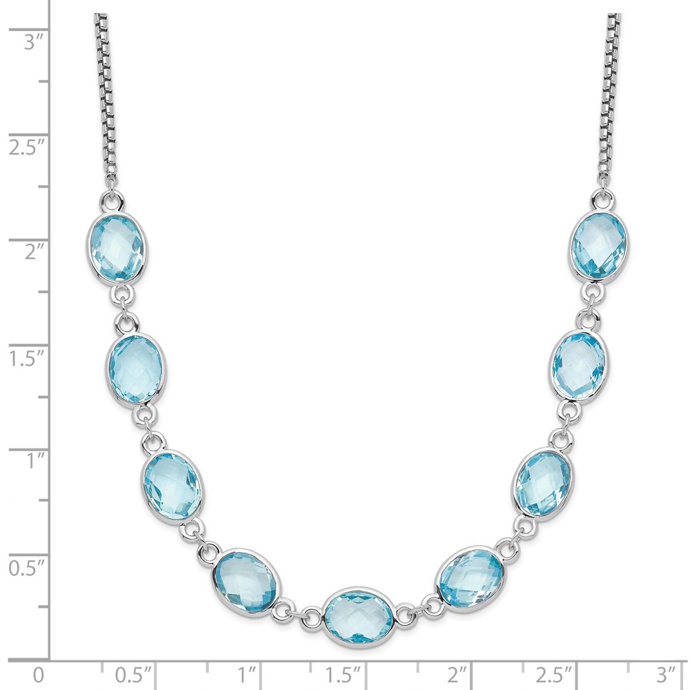 Sterling Silver Rhodium-plated Polished Blue Topaz w/2 in ext. Necklace (QG6223BT-17)