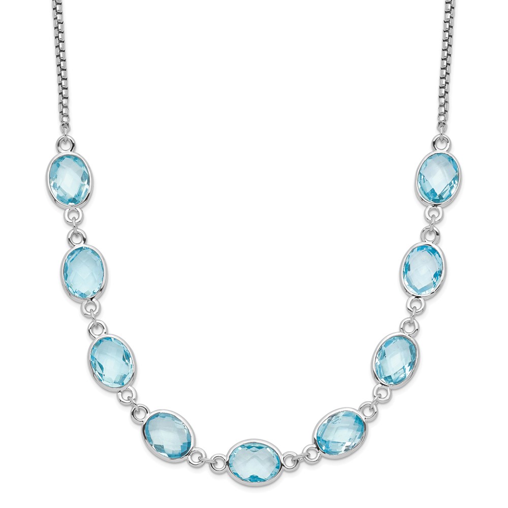 Sterling Silver Rhodium-plated Polished Blue Topaz w/2 in ext. Necklace (QG6223BT-17)