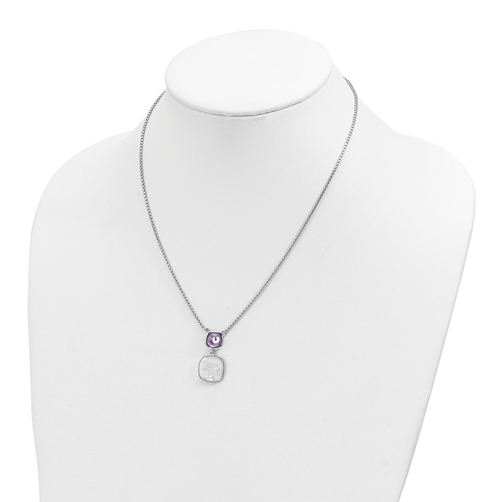 Sterling Silver Rhod-plated 3.68Amethyst/MOP w/2 in ext. Necklace (QG6224AM-16)