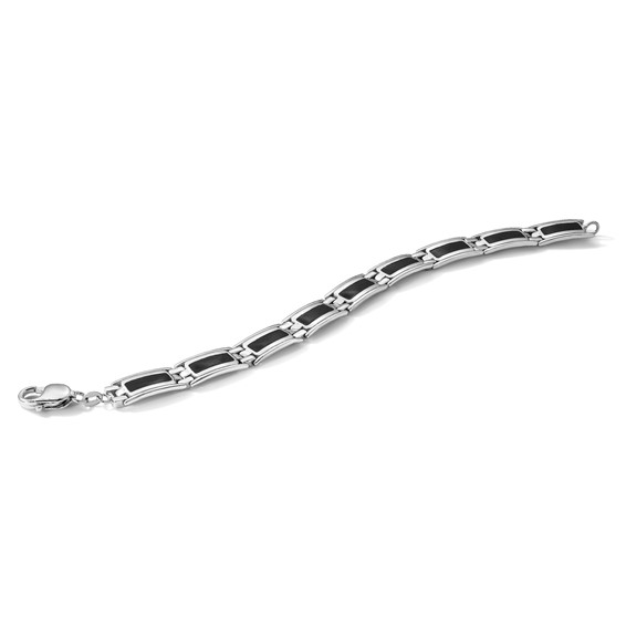Sterling Silver Rhodium-plated Black Enamel Link Men's 8in Bracelet
