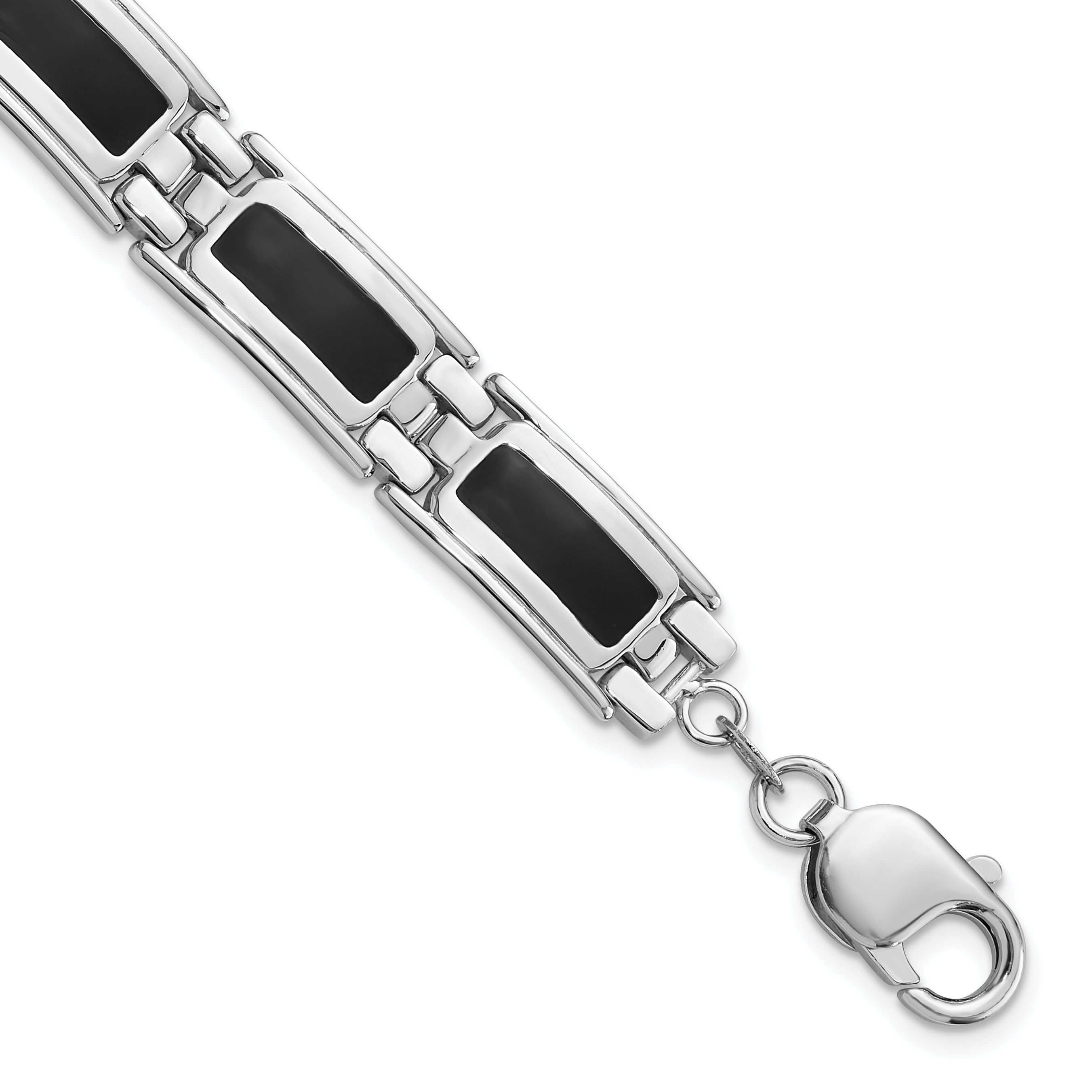Sterling Silver Rhodium-plated Black Enamel Link Men's 8in Bracelet (QG6238-8)