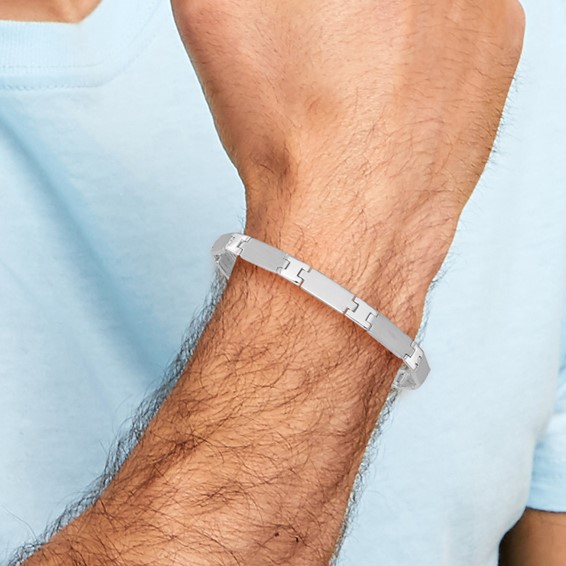 Sterling Silver Rhodium-plated Polished/Brushed Men's 8.5in Bracelet