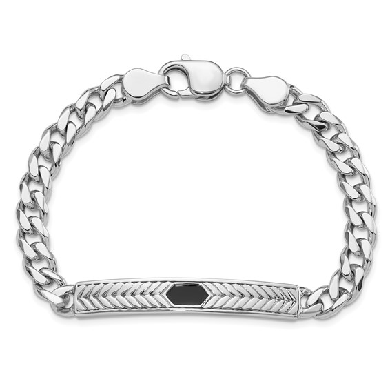 Sterling Silver Rhodium-plated Enameled Bar Men's 8in Bracelet