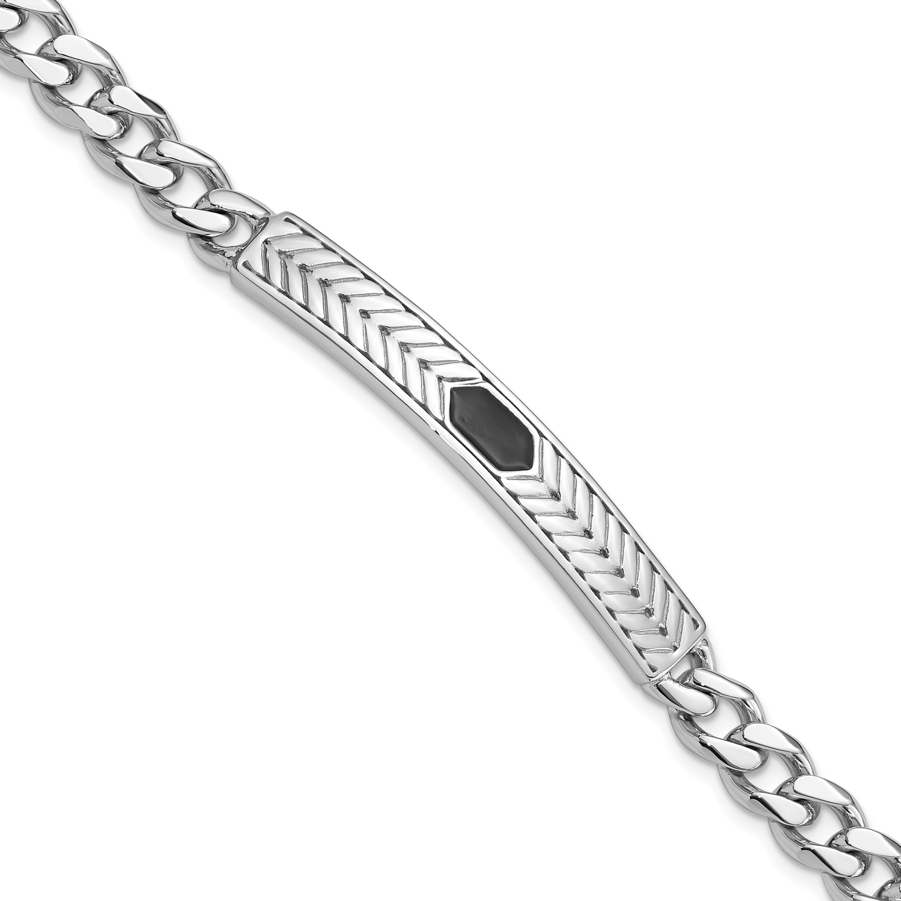 Sterling Silver Rhodium-plated Enameled Bar Men's 8in Bracelet (QG6240-8)