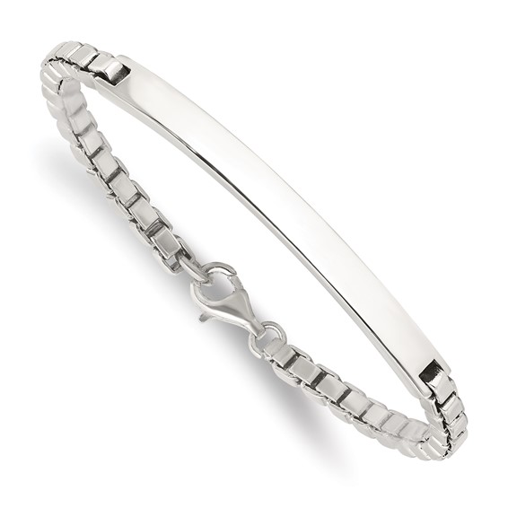 Sterling Silver Polished Box Chain ID Bracelet