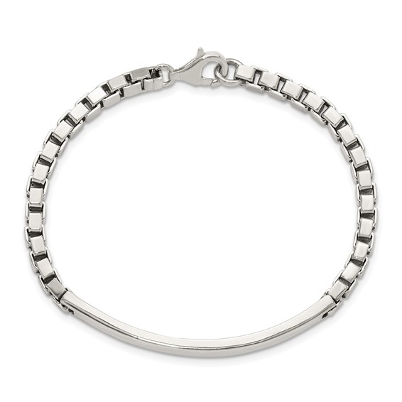 Sterling Silver Polished Box Chain ID Bracelet