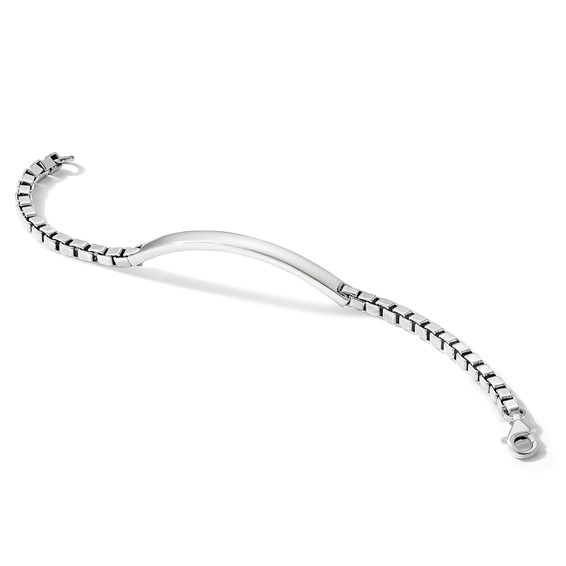 Sterling Silver Polished Box Chain ID Bracelet