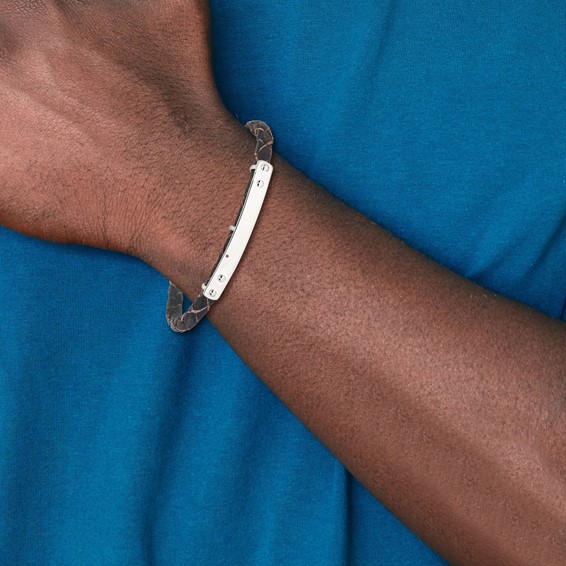 Sterling Silver Genuine Leather ID 8in Toggle Bracelet