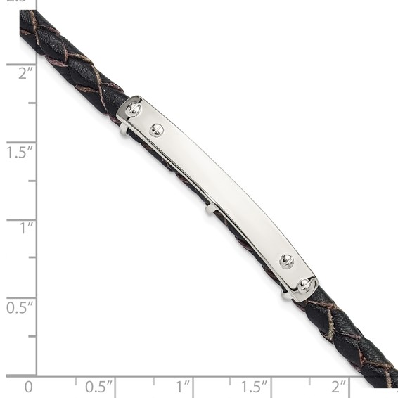 Sterling Silver Genuine Leather ID 8in Toggle Bracelet