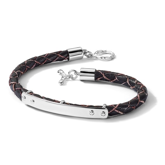 Sterling Silver Genuine Leather ID 8in Toggle Bracelet