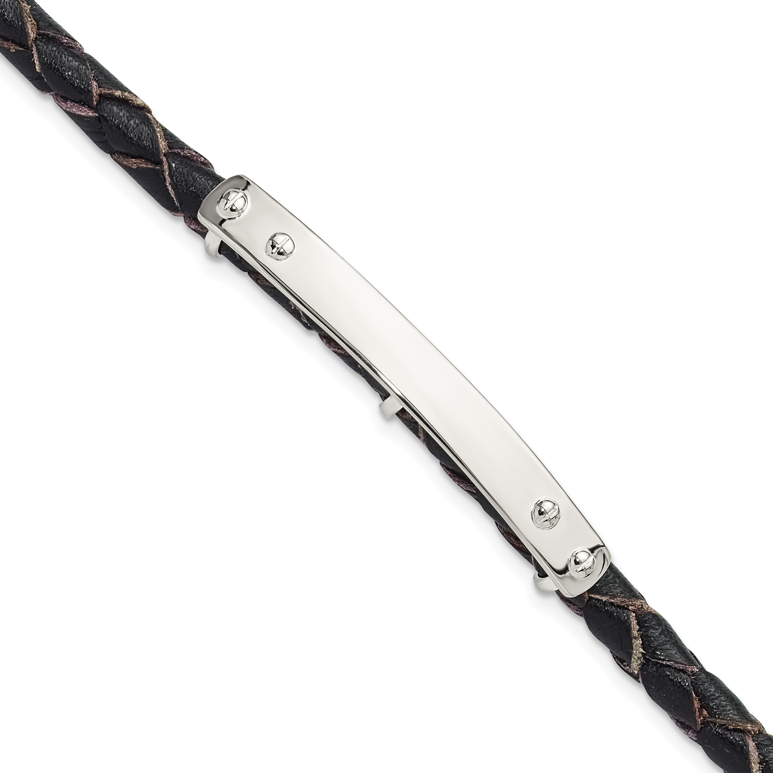 Sterling Silver Genuine Leather ID 8in Toggle Bracelet (QG6242-8)
