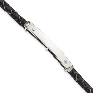 Sterling Silver Genuine Leather ID 8in Toggle Bracelet