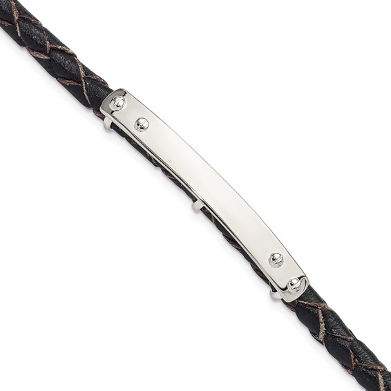 Sterling Silver Genuine Leather ID 8in Toggle Bracelet