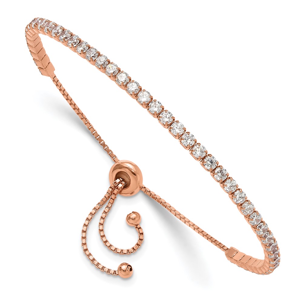 Sterling Silver Rose-tone CZ Adjustable Bracelet and Earring Set (QG6243RPSET)