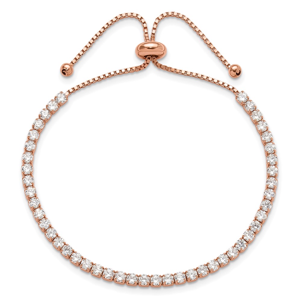 Sterling Silver Rose-tone CZ Adjustable Bracelet and Earring Set (QG6243RPSET)