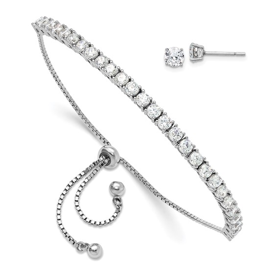 Sterling Silver Adjustable Bracelet and Earring Set