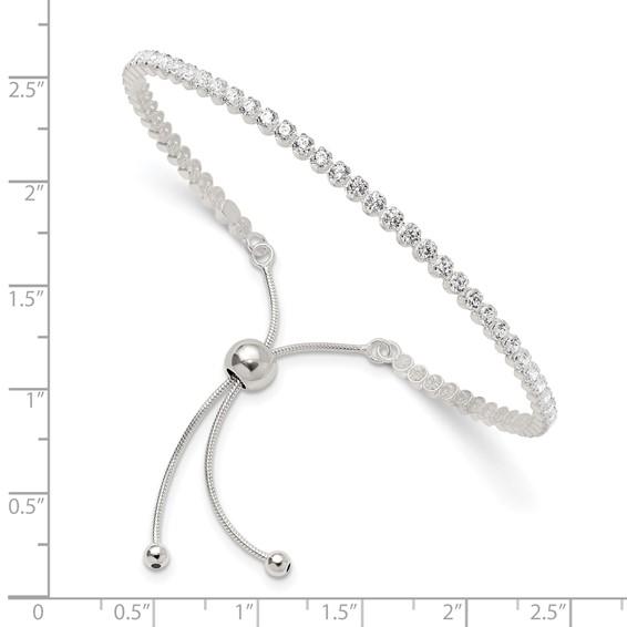 Sterling Silver Polished CZ Adjustable Bracelet