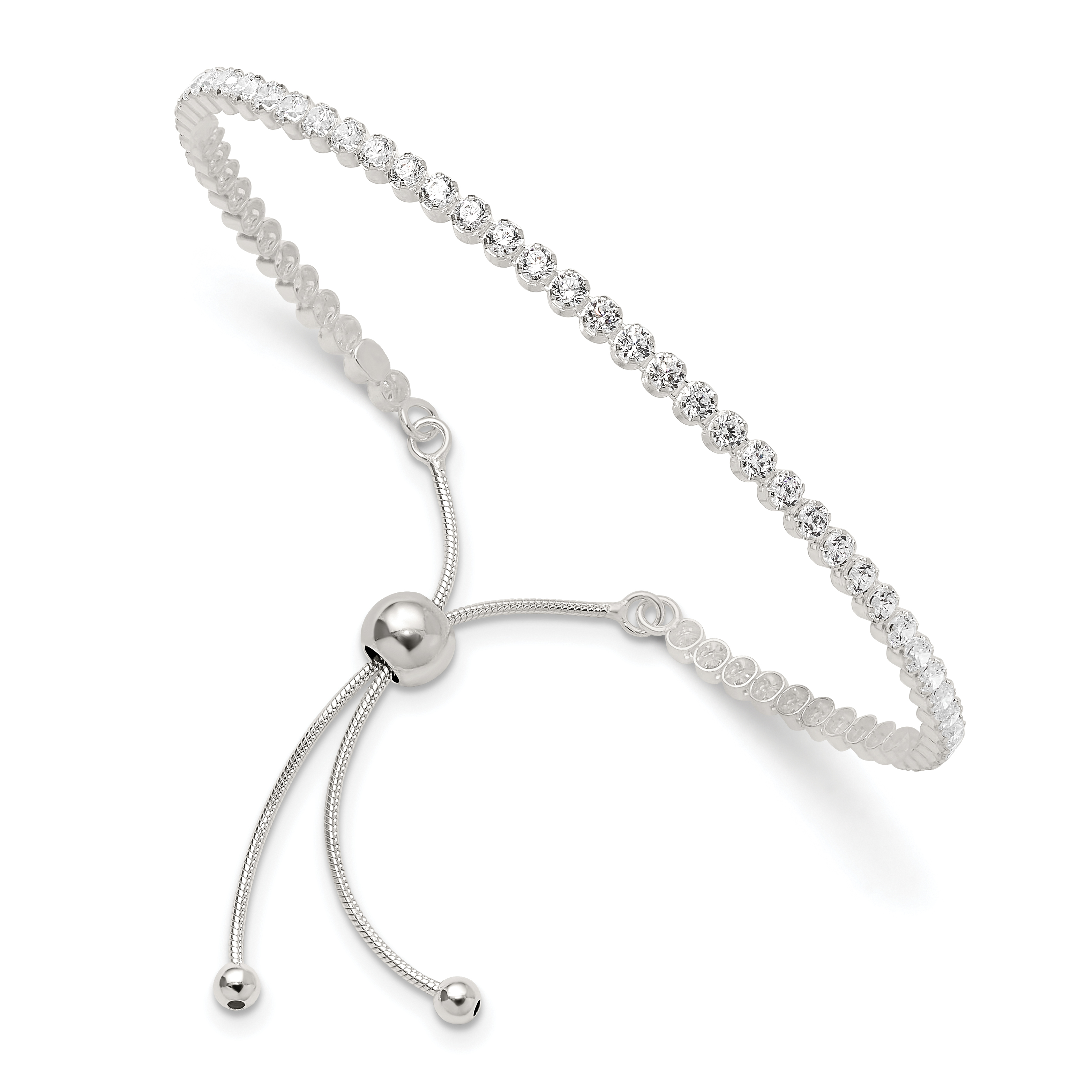 Sterling Silver Polished CZ Adjustable Bracelet (QG6244)