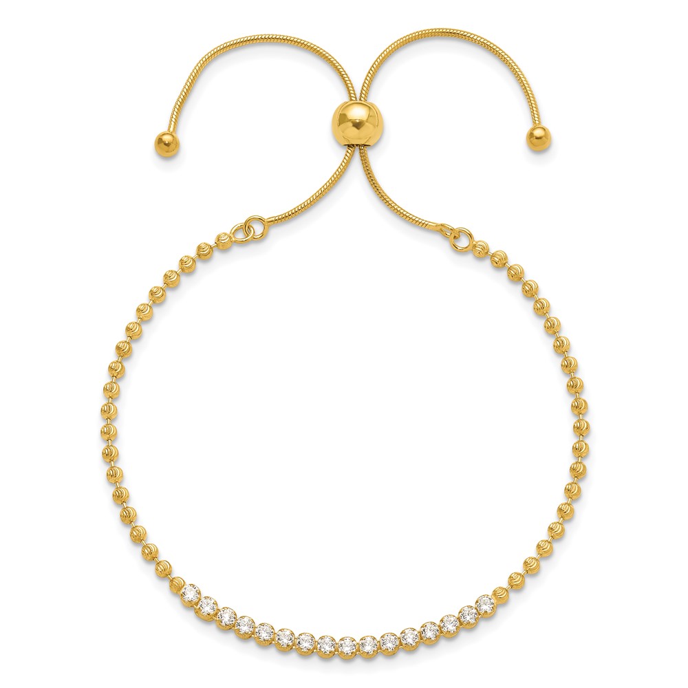Sterling Silver Polished Gold-tone D/C with CZ Adjustable Bracelet (QG6245GP)