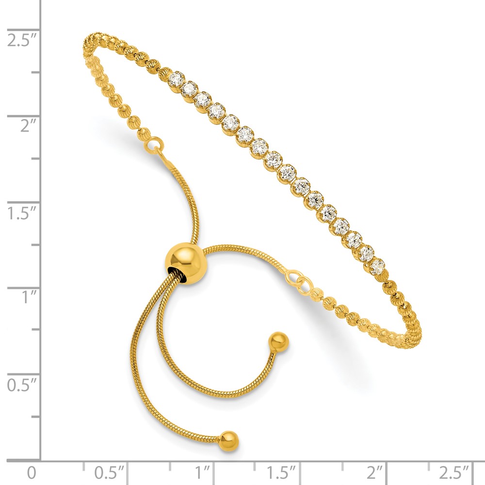 Sterling Silver Polished Gold-tone D/C with CZ Adjustable Bracelet (QG6245GP)
