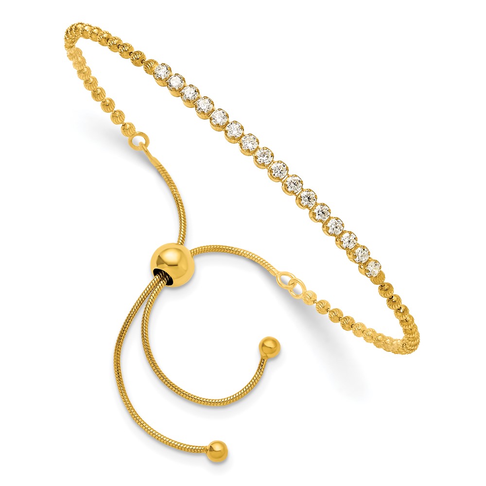 Sterling Silver Polished Gold-tone D/C with CZ Adjustable Bracelet (QG6245GP)