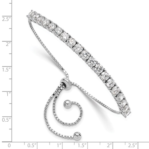 Sterling Silver Rhodium-plated Polished CZ Adjustable Tennis Bracelet