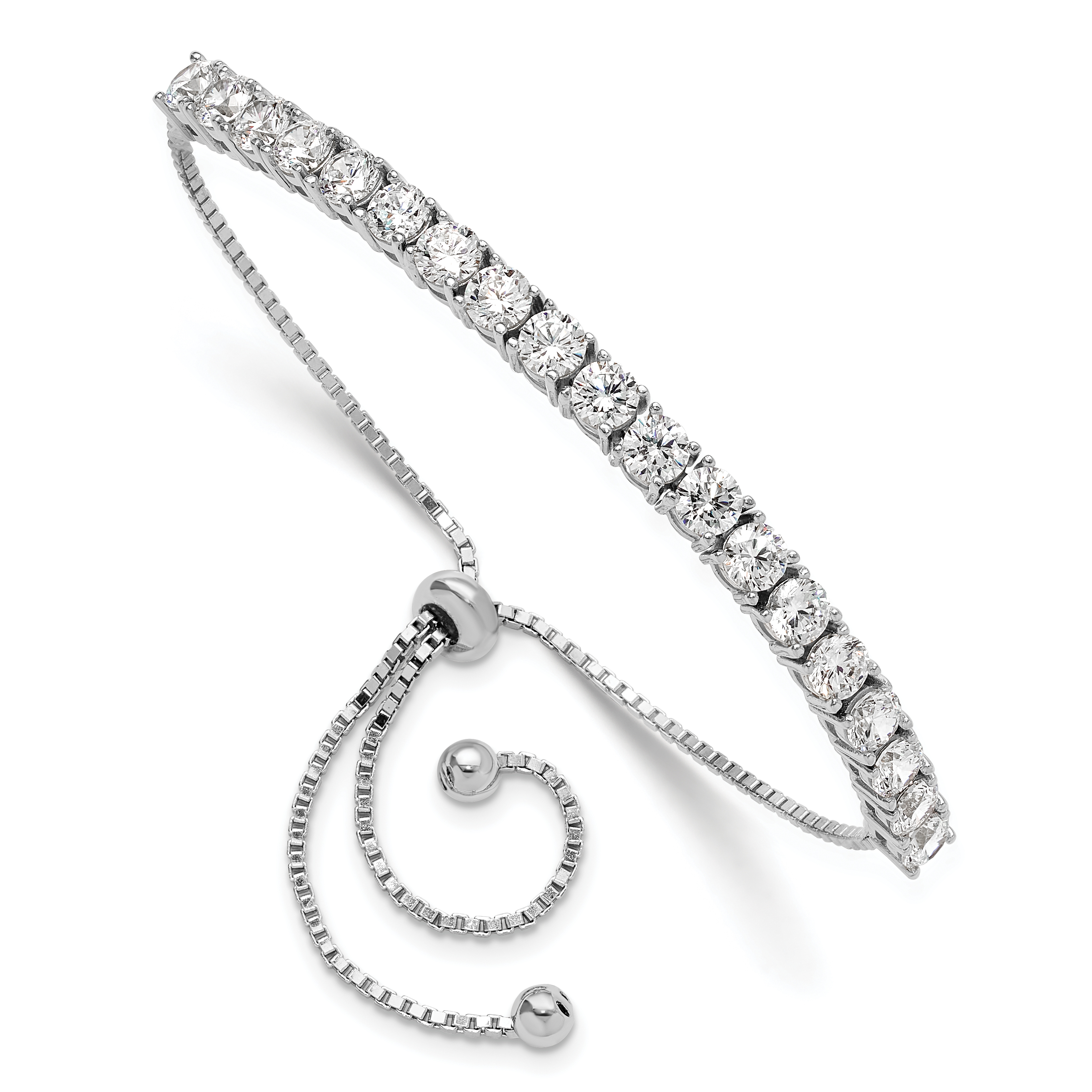 Sterling Silver Rhodium-plated Polished CZ Adjustable Tennis Bracelet (QG6248)