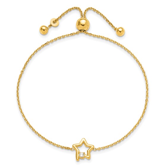 Sterling Silver Gold-plated Open Star with CZ Adjustable Bracelet