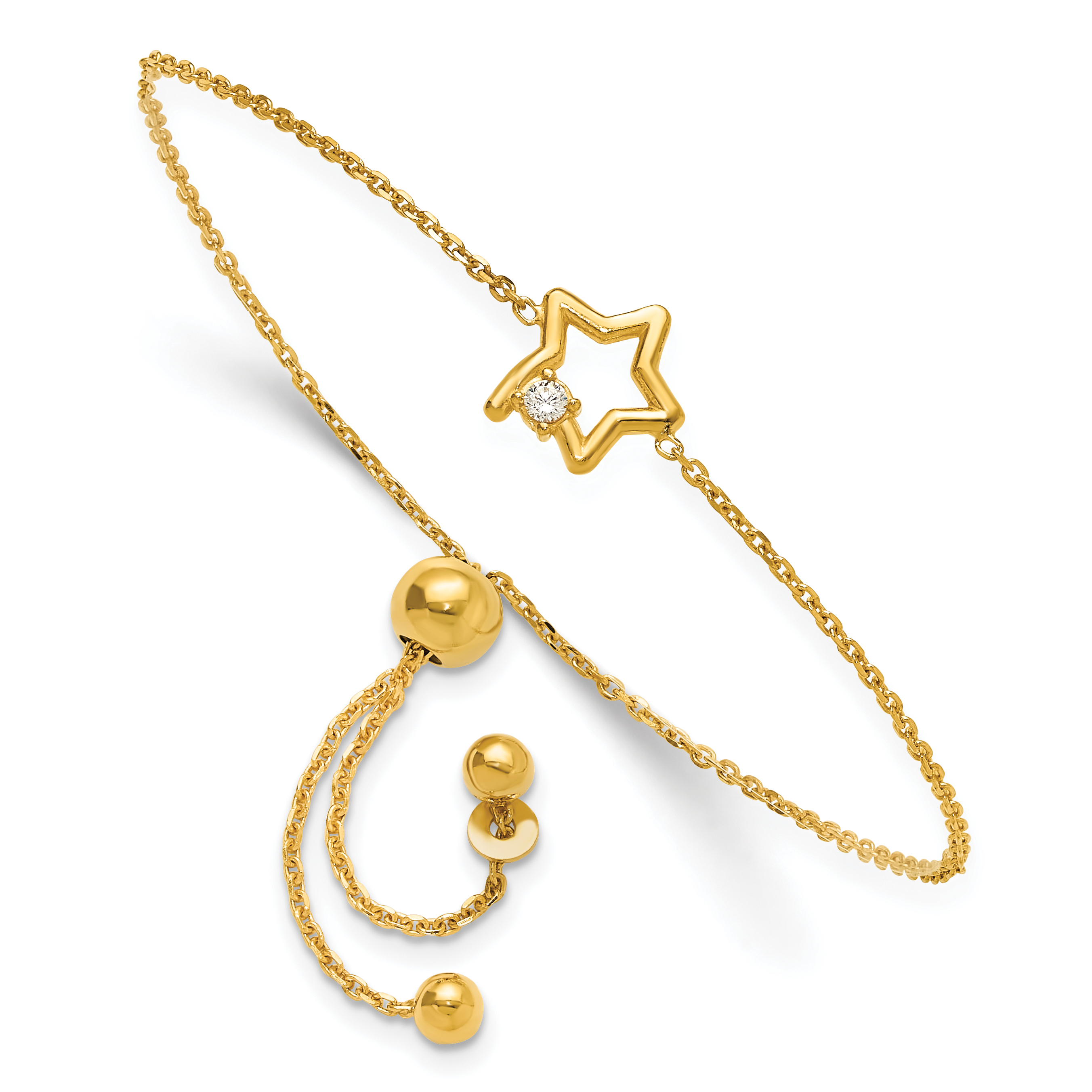 Sterling Silver Gold-plated Open Star with CZ Adjustable Bracelet (QG6249GP)