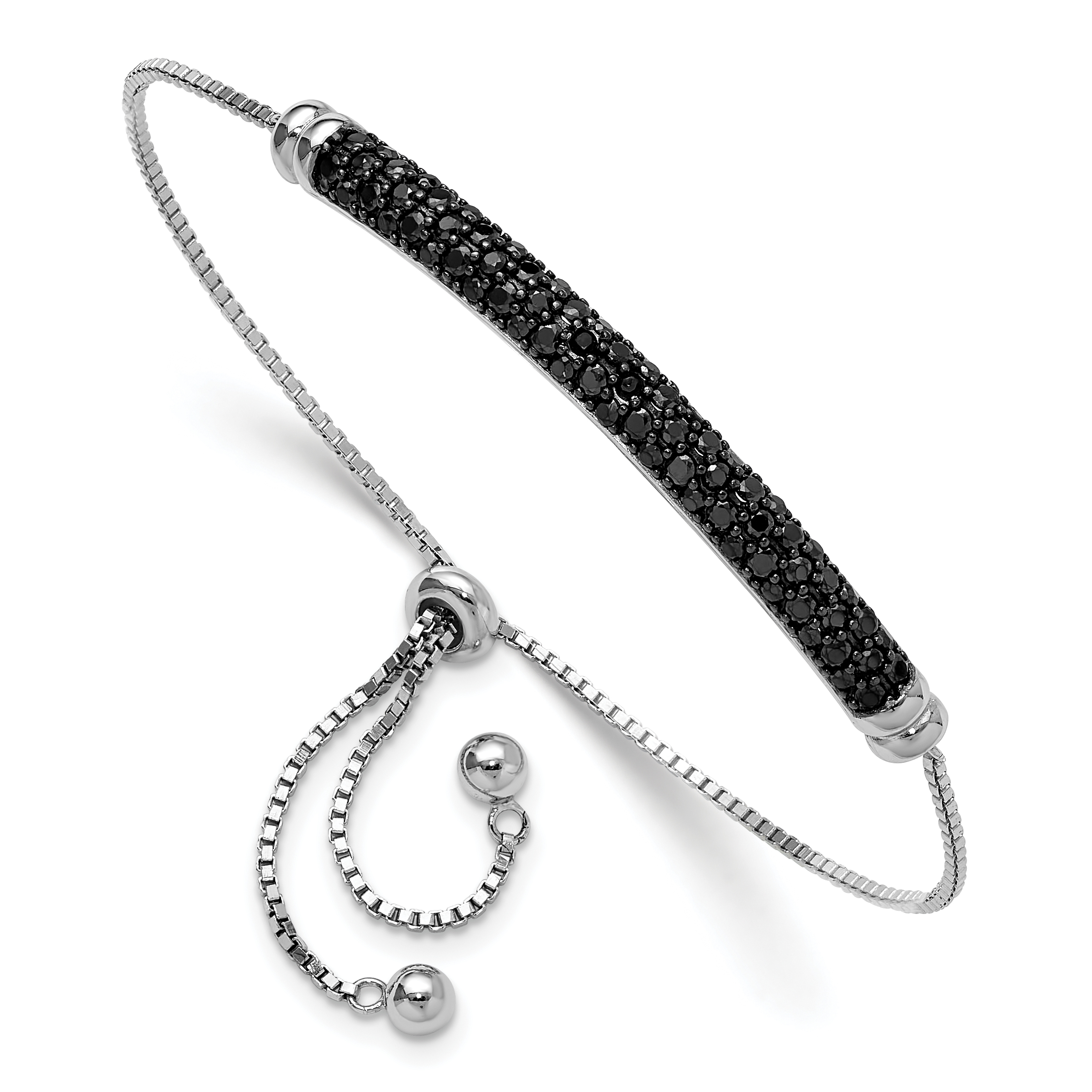 Sterling Silver Rhodium-plated Black Spinel Bar Adjustable Bracelet (QG6253)