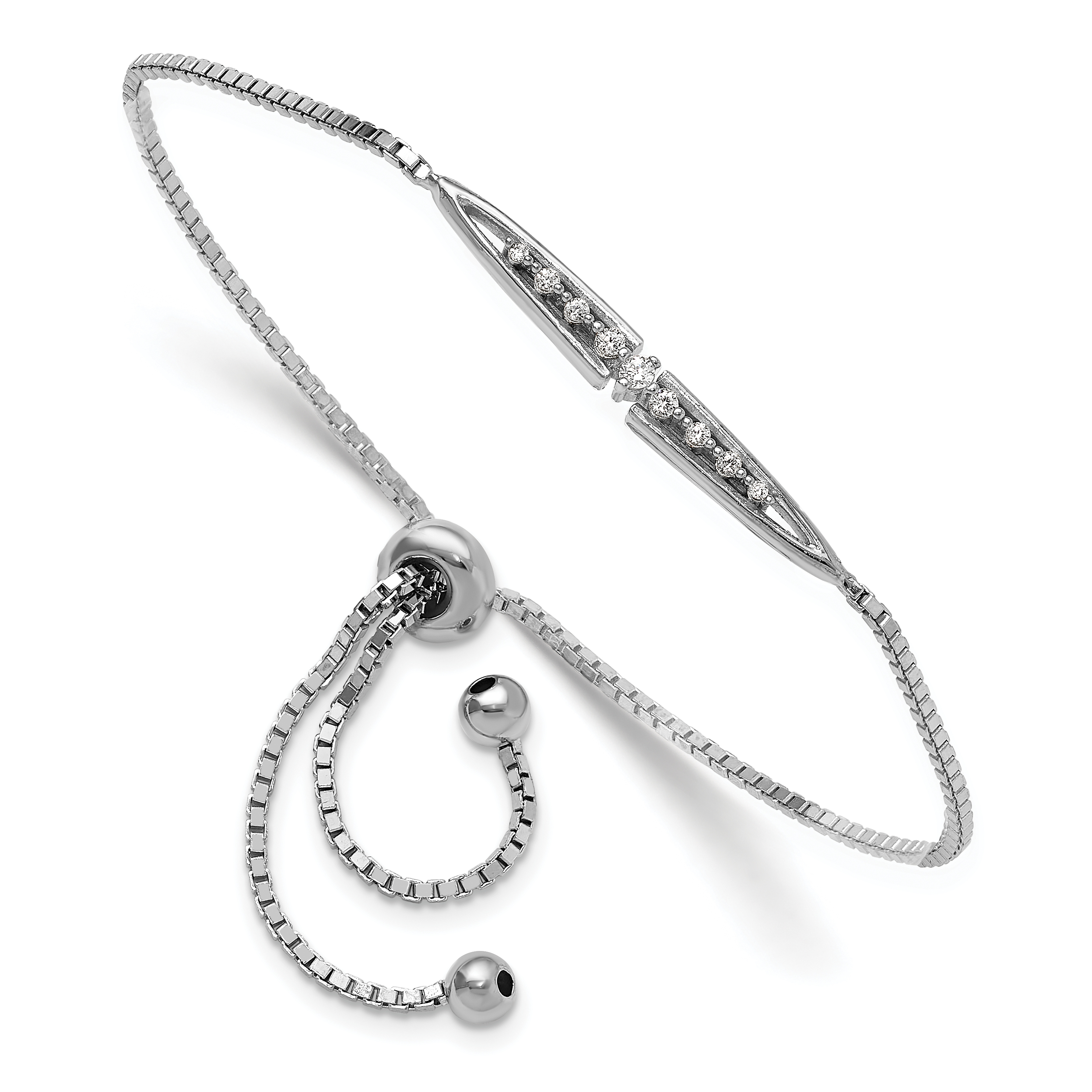 Sterling Silver Rhodium-plated Fancy CZ Adjustable Bolo Bracelet (QG6255)