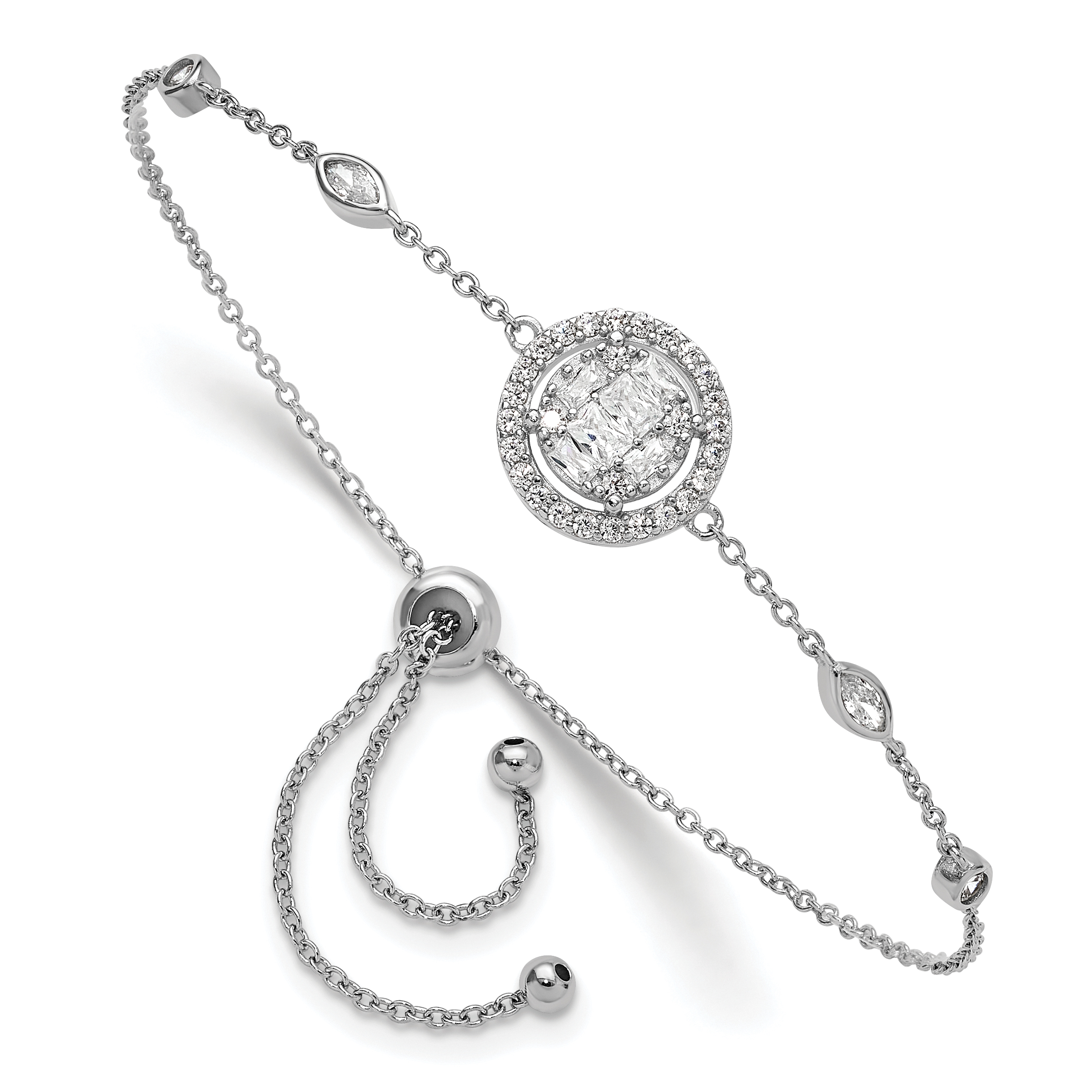 Sterling Silver Rhodium-plated CZ Adjustable Bracelet (QG6256)