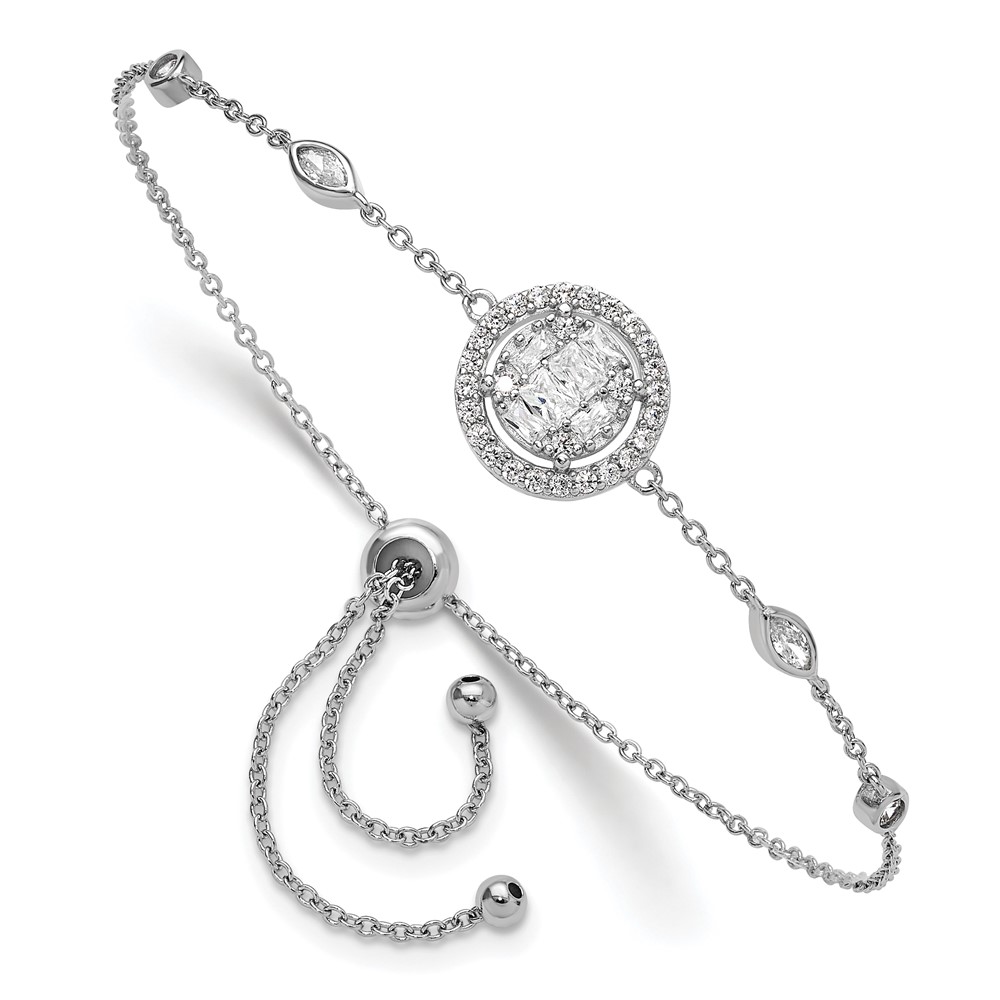 Sterling Silver Rhodium-plated CZ Adjustable Bracelet (QG6256)