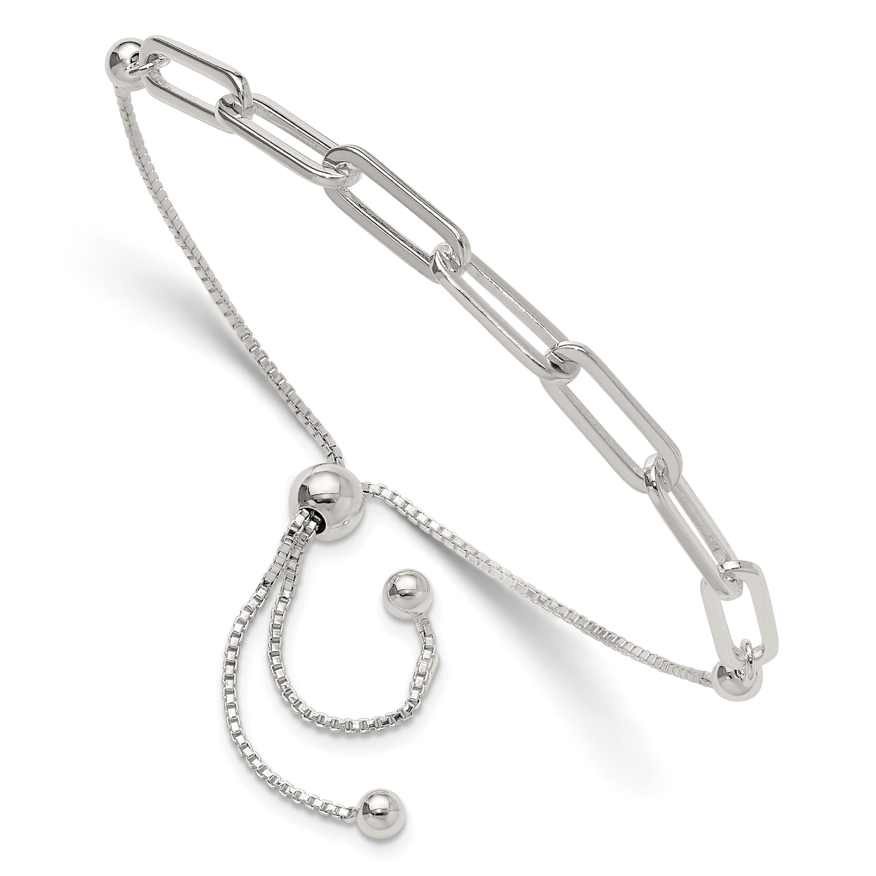 Sterling Silver Polished Paperclip Link Adjustable Bracelet (QG6257)