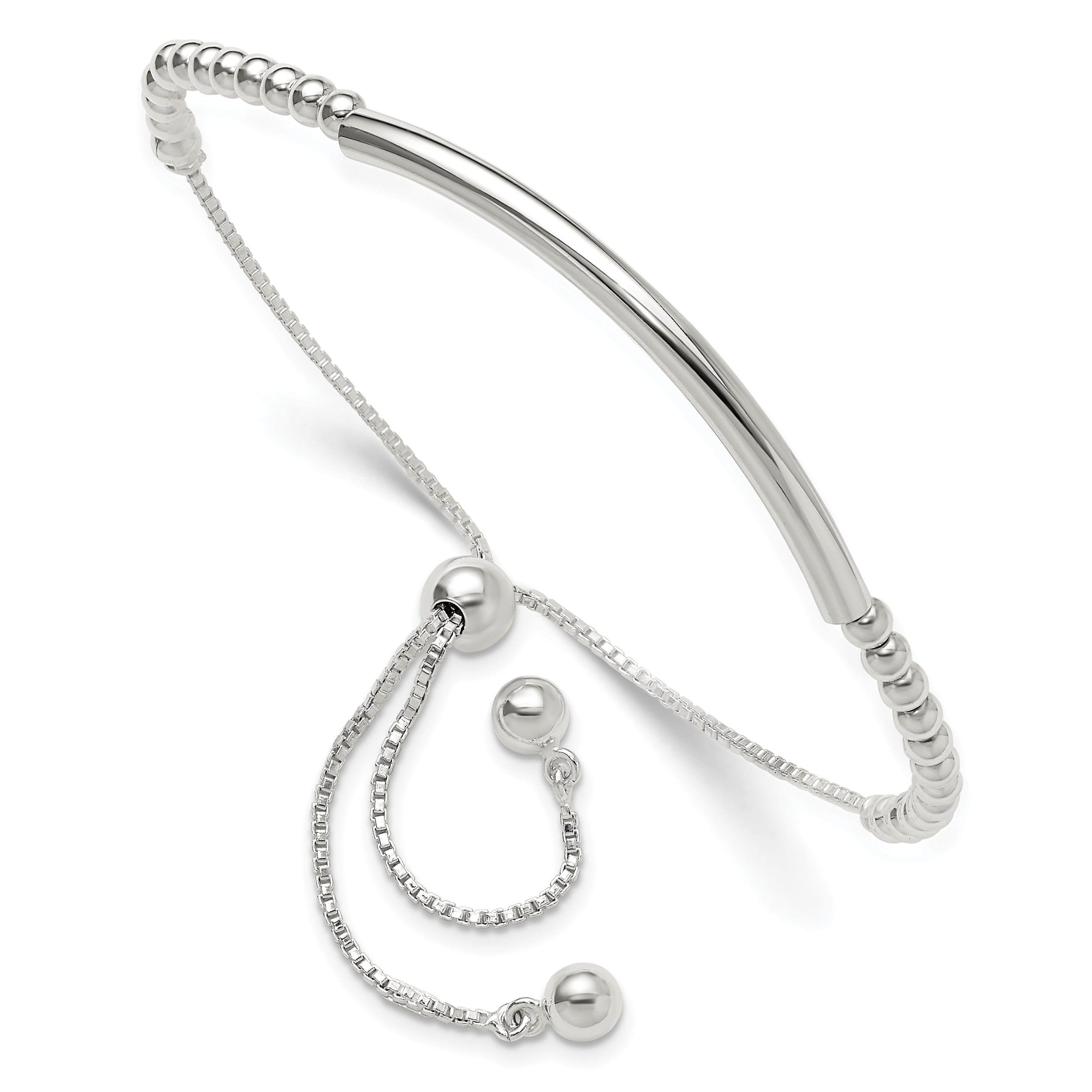 Sterling Silver Polished Bar Beaded Adjustable Bracelet (QG6263)