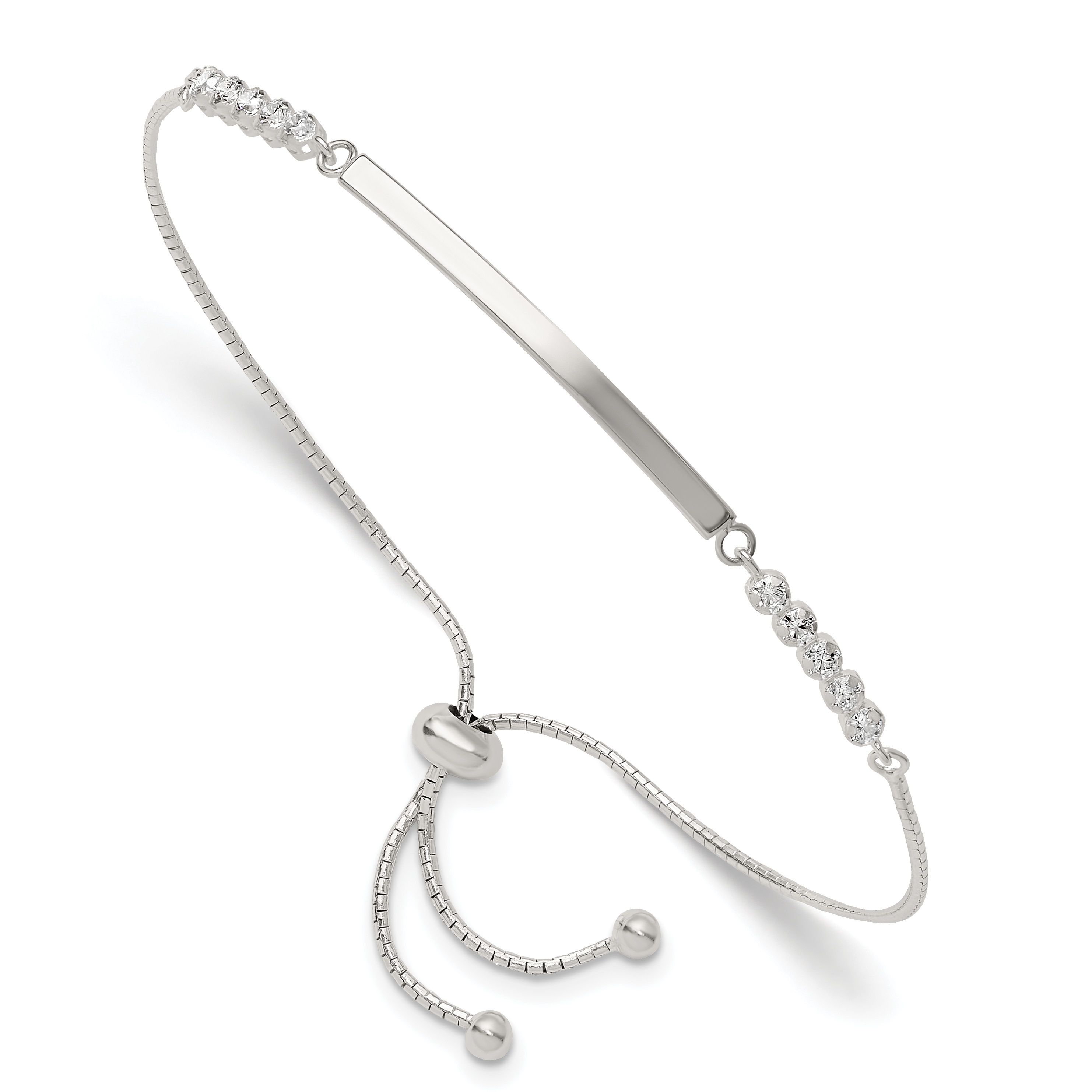 Sterling Silver with CZ Adjustable ID Bracelet (QG6264)