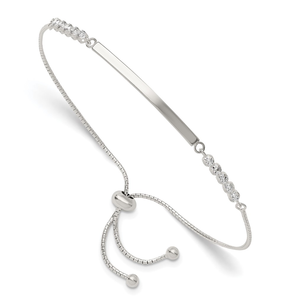 Sterling Silver with CZ Adjustable ID Bracelet (QG6264)