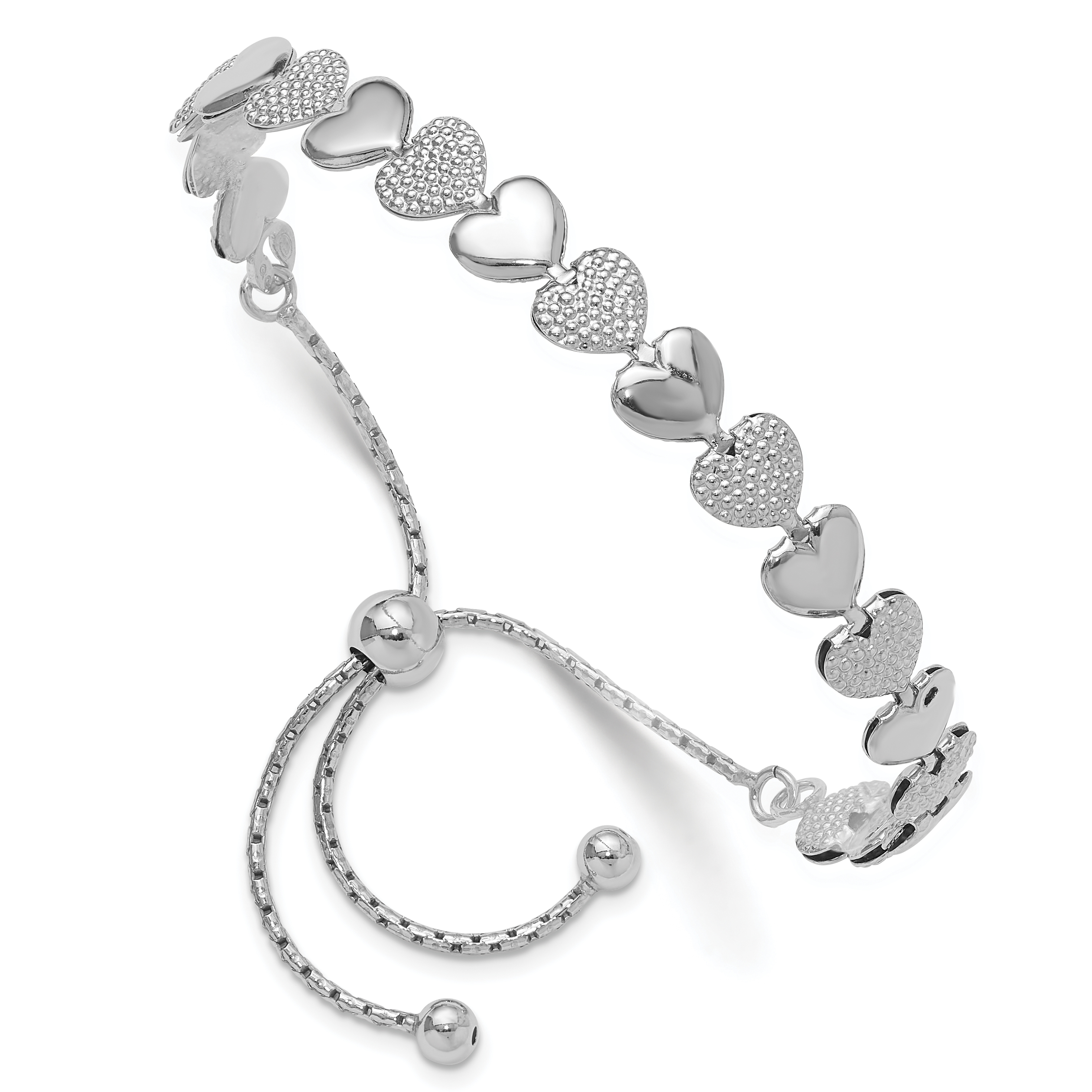 Sterling Silver Rhodium-plated Adjustable Bolo Hearts Bracelet (QG6265)